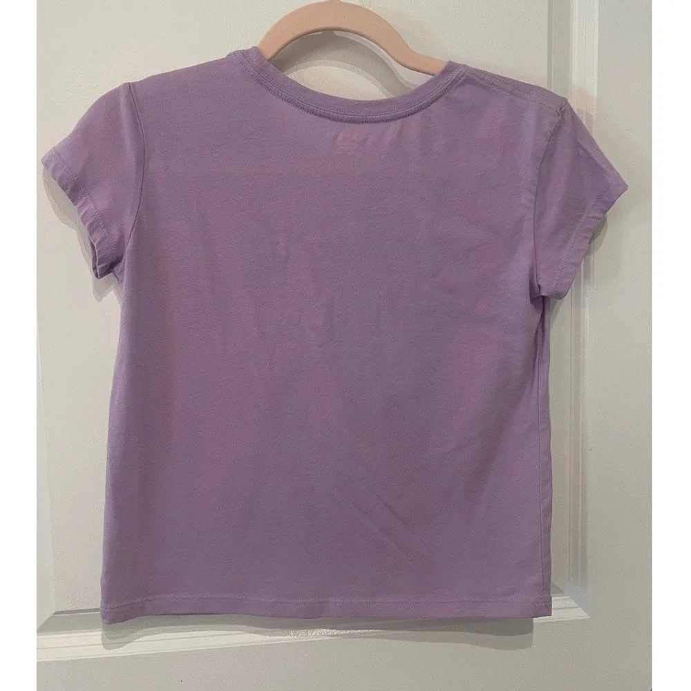 Old Navy Softest Tee Girls L 10-12 Purple Heart Patch Sleeve 1634